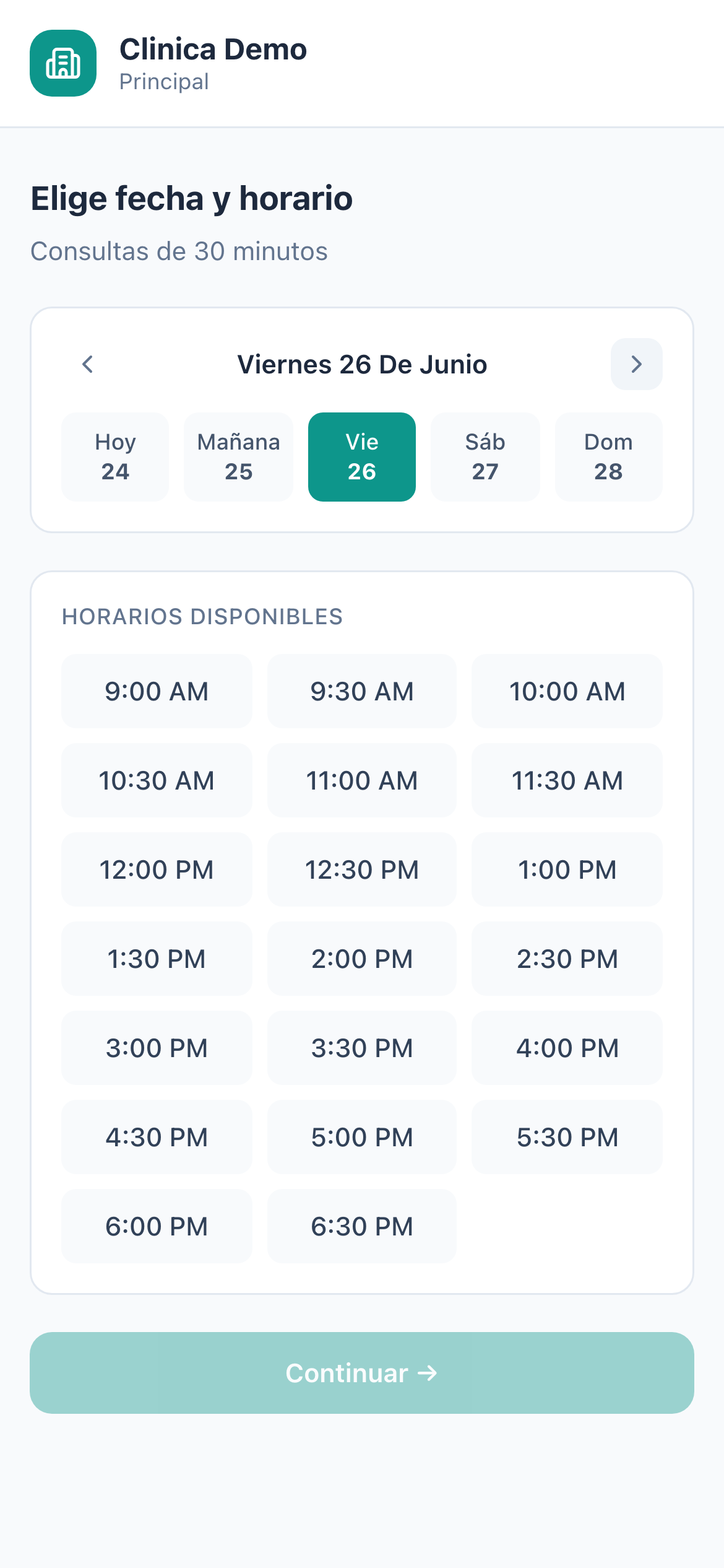 Reserva en línea móvil Clintal